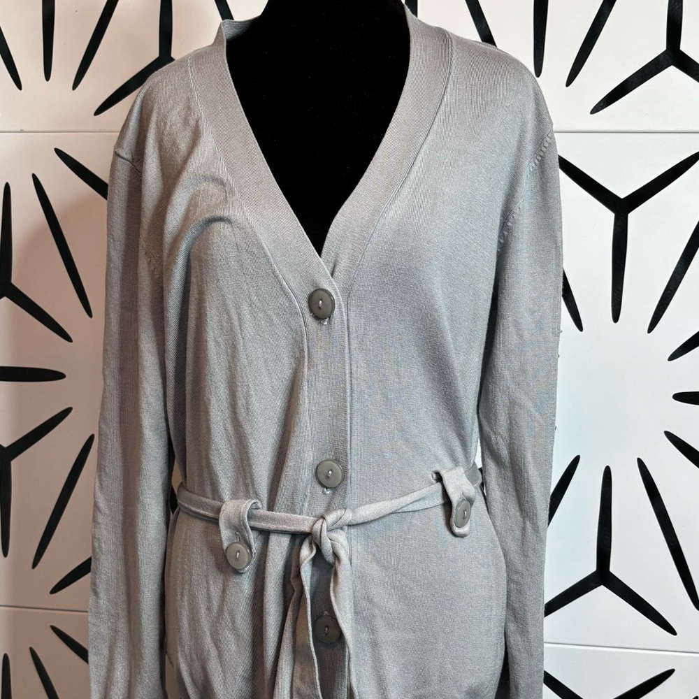 Grace Elements Gray Button-Front Belted Cardigan Size L - Picture 2 of 12